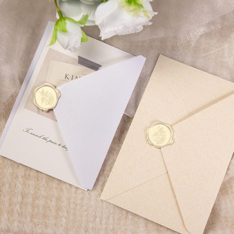 Pilloze 50 Pcs Ivory White Rose Style Wax Seal Stickers, Self Adhesive Wax Seal for Wedding Invitation, Easy Use Good Adhesion, Ivory White Rose Envelope Stickers Perfect for Invitation - Image 3